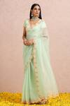 Label Nitika_Green Organza Hand Embroidered Bead And Sequin Work V Saree With Blouse  _Online_at_Aza_Fashions