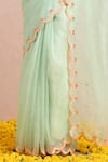 Label Nitika_Green Organza Hand Embroidered Bead And Sequin Work V Saree With Blouse  _at_Aza_Fashions