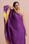 Label Nitika_Purple Madras Silk Hand Embroidered Sequin And Bead Work One Shoulder Neck Dress _at_Aza_Fashions