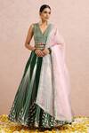 Label Nitika_Green Madras Silk Hand Embroidered Gota V Neck Lehenga Set  _Online_at_Aza_Fashions