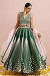 Label Nitika_Green Madras Silk Hand Embroidered Gota V Neck Lehenga Set  _at_Aza_Fashions