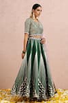 Label Nitika_Green Madras Silk Hand Embroidered Gota V Neck Work Lehenga Set  _Online_at_Aza_Fashions