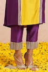 Label Nitika_Yellow Chanderi Hand Embroidered Gota And Sequin Work V Neck Color Block Kurta Set _at_Aza_Fashions