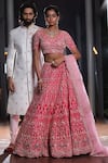 Buy_MOHA Atelier_Pink Lehenga And Blouse Raw Silk Embroidered Floral V Neck Bridal Set  _Online_at_Aza_Fashions