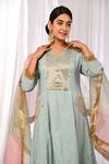 Buy_The Home Affair_Blue Pure Chanderi Embroidered Zari Notched Work A-line Kurta Set _Online_at_Aza_Fashions