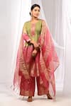 Shop_The Home Affair_Wine Chanderi, Cotton Tassels, Zari Pure Pintucked Ombre Kurta Palazzo Set _Online_at_Aza_Fashions