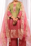 Shop_The Home Affair_Wine Chanderi, Cotton Tassels, Zari Pure Pintucked Ombre Kurta Palazzo Set _at_Aza_Fashions