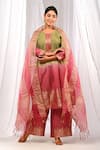 The Home Affair_Wine Chanderi, Cotton Tassels, Zari Pure Pintucked Ombre Kurta Palazzo Set _at_Aza_Fashions