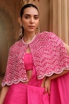 Buy_Dheeru Taneja_Pink Chinon And Georgette Sukoon Pre-draped Saree Set With Cape  _Online_at_Aza_Fashions