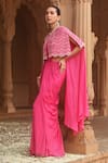 Shop_Dheeru Taneja_Pink Chinon And Georgette Sukoon Pre-draped Saree Set With Cape  _Online_at_Aza_Fashions