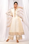 The Home Affair_Off White Pure Chanderi Real Zari Notched Kurta Palazzo Set _Online_at_Aza_Fashions