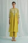 Surbhi Gupta_Yellow Georgette, Cotton Satin Sequins, Choga Chevron Print Kurta And Trouser Set _Online_at_Aza_Fashions