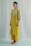 Buy_Surbhi Gupta_Yellow Georgette, Cotton Satin Sequins, Choga Chevron Print Kurta And Trouser Set _Online_at_Aza_Fashions