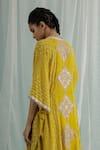 Surbhi Gupta_Yellow Cape Georgette Printed Geometric V Neck Nino Trouser Set  _at_Aza_Fashions