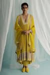 Buy_Surbhi Gupta_Yellow Anarkali And Dhoti Pant Georgette Printed Geometric Noa Set _Online_at_Aza_Fashions