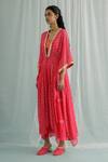 Surbhi Gupta_Pink Cape And Trouser Georgette Block Print Geometric Deep Nino Set  _Online_at_Aza_Fashions