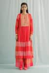 Shop_Surbhi Gupta_Pink Georgette Block Print Polka Dot Round Zuri Kurta With Trouser  _Online_at_Aza_Fashions