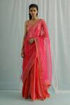 Buy_Surbhi Gupta_Pink Cotton Satin, Georgette, Organza Embroidery, Sarai Block Print Lehenga Set _at_Aza_Fashions