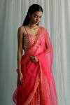 Shop_Surbhi Gupta_Pink Cotton Satin, Georgette, Organza Embroidery, Sarai Block Print Lehenga Set _Online_at_Aza_Fashions