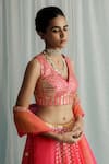 Buy_Surbhi Gupta_Pink Cotton Satin, Georgette, Organza Kara Sphere And Polka Dot Print Lehenga Set _Online_at_Aza_Fashions