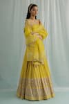 Surbhi Gupta_Yellow Lehenga Georgette Printed Geometric Sweetheart Neck Set _Online_at_Aza_Fashions