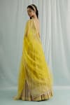 Surbhi Gupta_Yellow Lehenga Georgette Printed Geometric Sweetheart Neck Set _at_Aza_Fashions