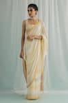 Surbhi Gupta_Ivory Saree Georgette Blouse Cotton Silk Print Polka Siah With _Online_at_Aza_Fashions