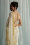 Shop_Surbhi Gupta_Ivory Saree Georgette Blouse Cotton Silk Print Polka Siah With _Online_at_Aza_Fashions