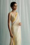 Surbhi Gupta_Ivory Saree Georgette Blouse Cotton Silk Print Polka Siah With _at_Aza_Fashions