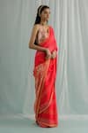 Surbhi Gupta_Pink Saree Georgette Print Geometric V Neck Siah Block With Blouse  _Online_at_Aza_Fashions