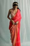 Buy_Surbhi Gupta_Pink Saree Georgette Print Geometric V Neck Siah Block With Blouse  _Online_at_Aza_Fashions