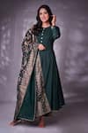 Safaa_Green Moonga Silk Woven Floral Pattern Round Anarkali Set _Online_at_Aza_Fashions