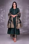 Shop_Safaa_Green Moonga Silk Woven Floral Pattern Round Anarkali Set _Online_at_Aza_Fashions