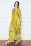 Sakshi Girri_Green Dupion Silk Printed Floral V A-line Kurta And Palazzo Set  _Online_at_Aza_Fashions