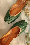 House of Vian_Green Embroidered Samara Juttis _Online_at_Aza_Fashions