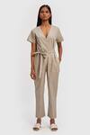 Reistor_Beige Poplin V Neck Solid Front Tie-up Jumpsuit  _at_Aza_Fashions