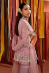 Shop_Label Sanya Gulati_Purple Net Embroidered Sequins V Neck Floral Peplum Top Sharara Set For Women_at_Aza_Fashions