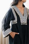 Buy_Seeaash_Black Cotton Printed Aztec V Neck Border A-line Kurta And Pant Set _Online_at_Aza_Fashions