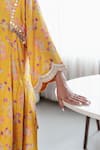 Seeaash_Yellow Cotton Printed Floral Notched Asmira Kurta And Dhoti Pant Set _Online_at_Aza_Fashions