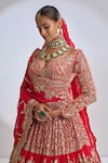 Seema Gujral_Red Georgette Embroidered Gota Patti Tiered Work Bridal Lehenga Set  _at_Aza_Fashions