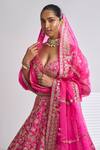 Buy Pink Raw Silk Embroidered Gota Patti Plunge V Neck Work Lehenga Set