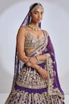 Shop_Seema Gujral_Purple Georgette Embroidered Gota Patti Plunge V Bridal Lehenga Set  _at_Aza_Fashions