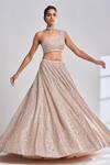 Seema Gujral_Pink Net Pearl, Sequins, Beads One Embroidered Lehenga And Attached Dupatta Blouse_at_Aza_Fashions