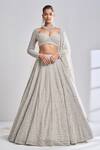 Buy_Seema Gujral_Silver Net Embroidered Pearl Sweetheart Neck Bridal Lehenga Set  _Online_at_Aza_Fashions