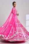 Shop_Seema Gujral_Fuchsia Raw Silk Mirror Plunge V Neck Work Lehenga Set _Online_at_Aza_Fashions