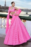 Seema Gujral_Pink Net Embroidery Sequin Neon Chevron Pattern Bridal Lehenga Set _Online_at_Aza_Fashions