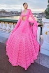 Seema Gujral_Pink Net Embroidery Sequin Neon Chevron Pattern Bridal Lehenga Set _Online