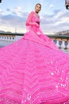 Seema Gujral_Pink Net Embroidery Sequin Neon Chevron Pattern Bridal Lehenga Set _at_Aza_Fashions