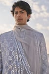 Seema Gujral_Grey Sherwani Raw Silk Embellished Mirror Set _Online_at_Aza_Fashions