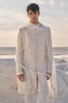 Buy_Seema Gujral_Off White Sherwani: Raw Silk Embroidery Mirror Set For Men_Online_at_Aza_Fashions